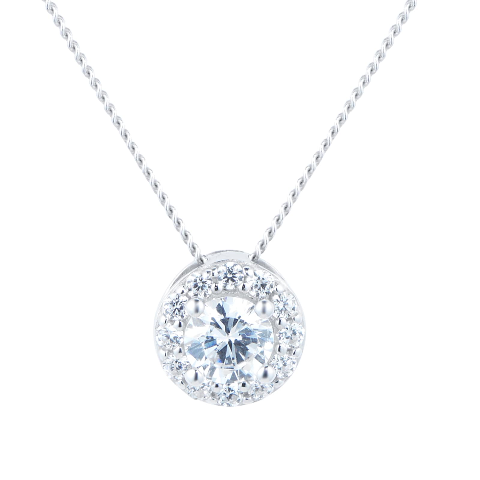 9ct White Gold Cubic Zirconia Halo Pendant