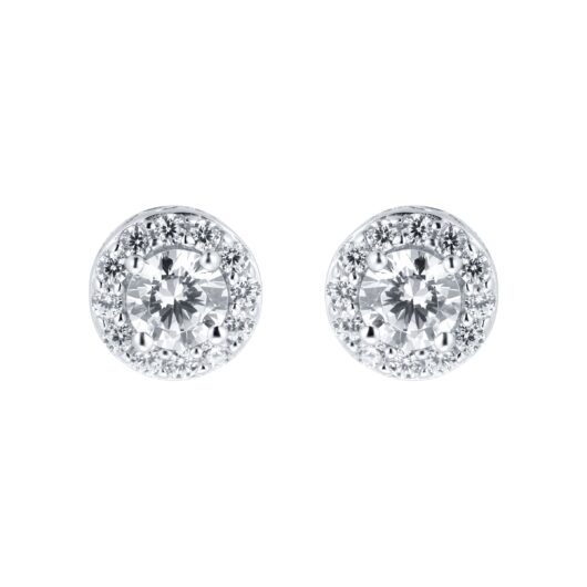 9ct White Gold Cubic Zirconia Halo Stud Earrings
